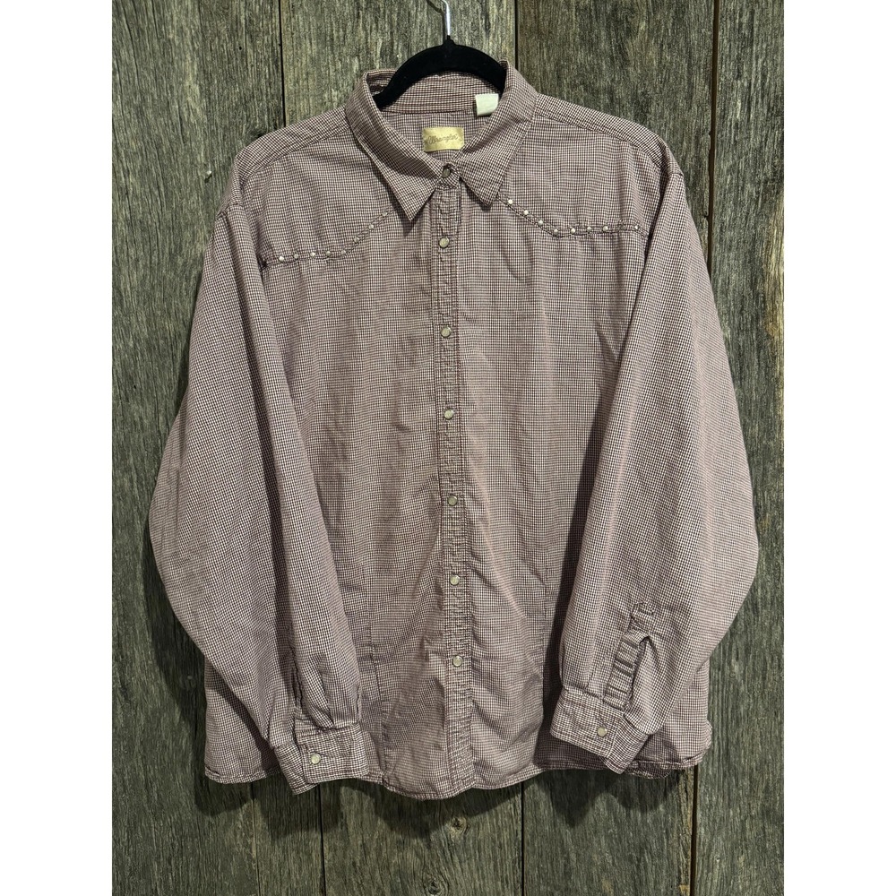 Wrangler Vintage Western Shirt Dark Red Pearl Snap Silver Studded Yoke Size 3X